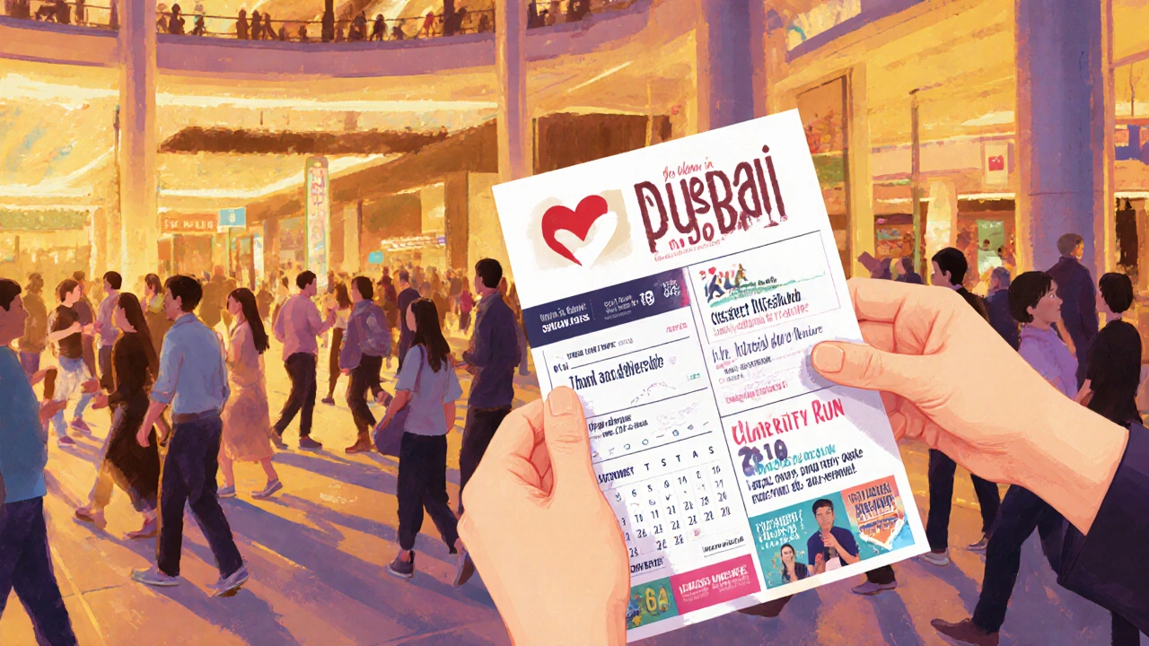 Person holding an event flyer for cultural gatherings in Dubai.